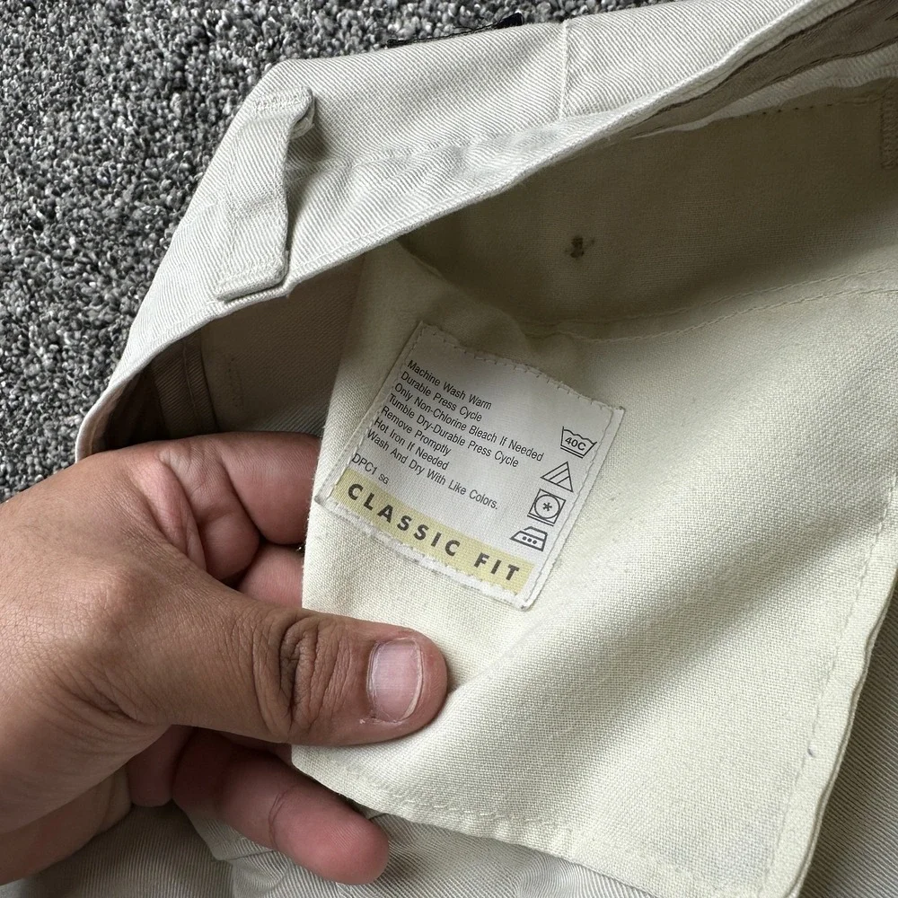 Docker Pants Mens 34x32 Beige Chino Pleated Front Classic Fit Slash‎ Pocket